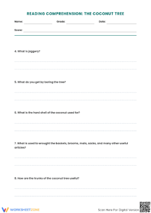 Printable Coconut Tree Reading Comprehension | Grade 7-9