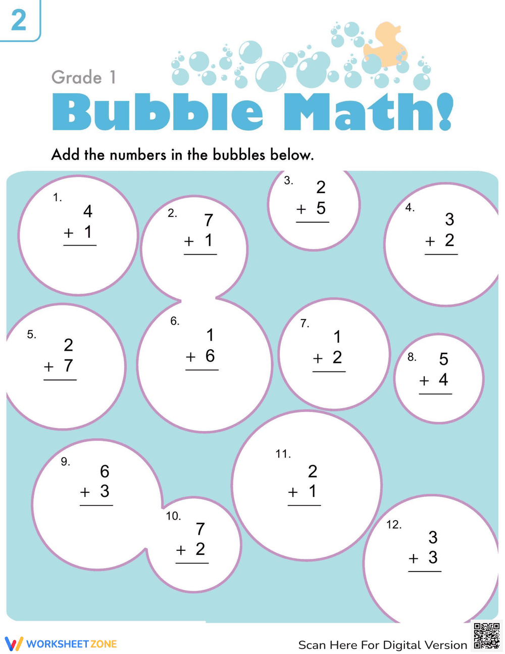 Bubble Math Addition Practice - Page 1