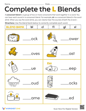 L Blends Practice Worksheet