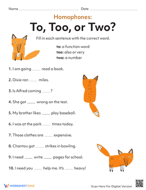 Too vs Two: Homophone Practice
