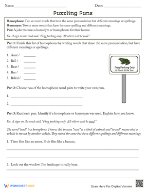 Puzzling Puns Worksheet: Enhance Wordplay