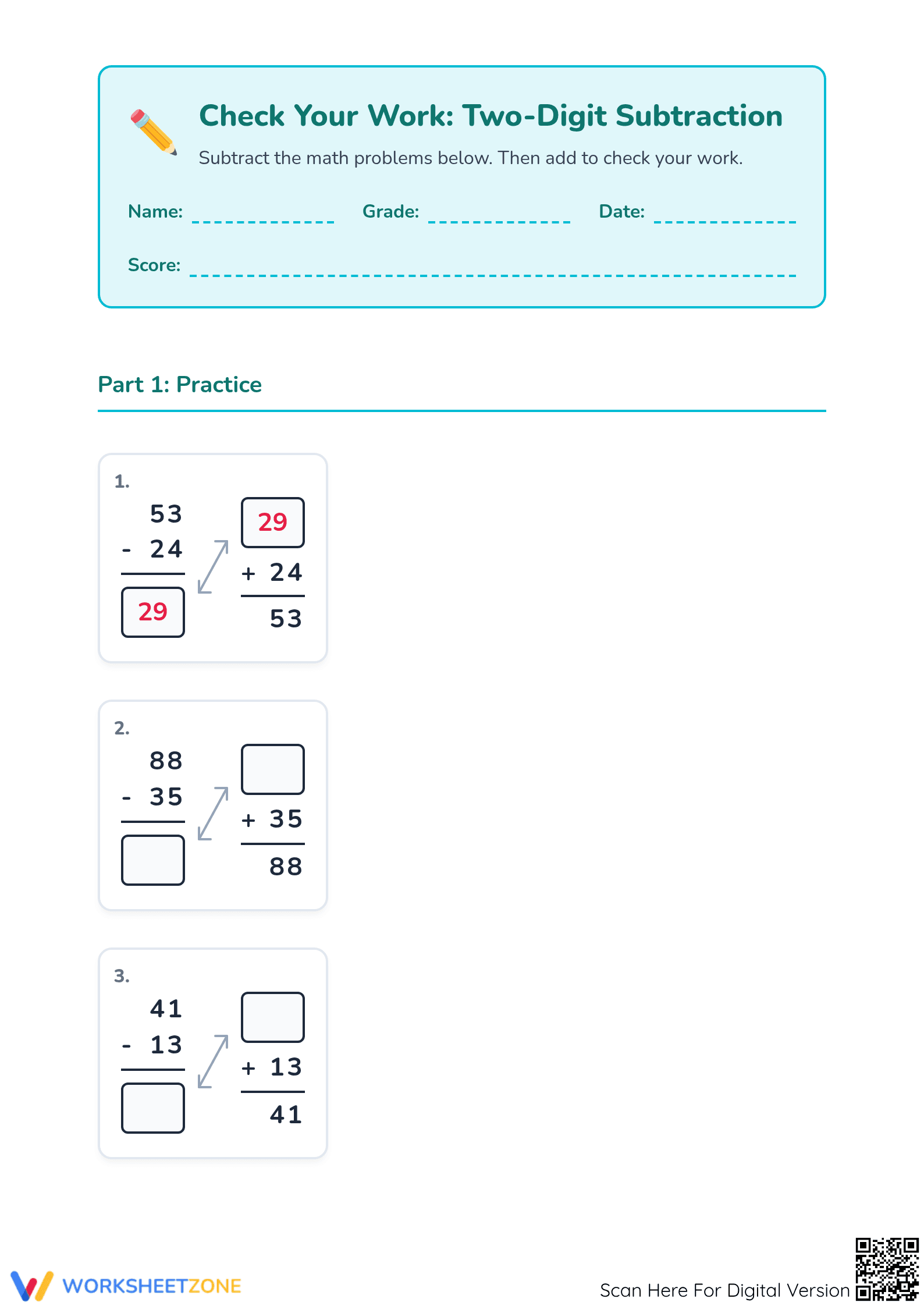 Grade 2 Two-Digit Subtraction: Essential Practice Worksheet - Page 1