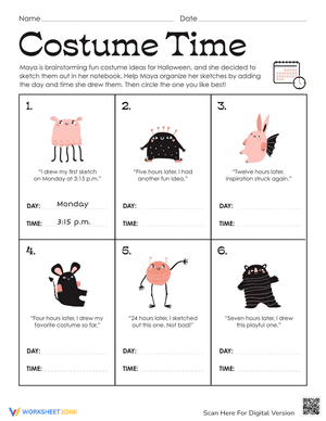 Costume Time Imagination Worksheet
