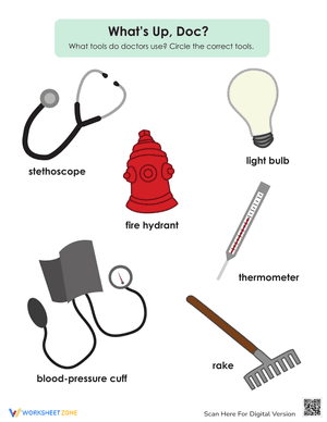 Doctor Tools Vocabulary Printable Kindergarten Worksheet
