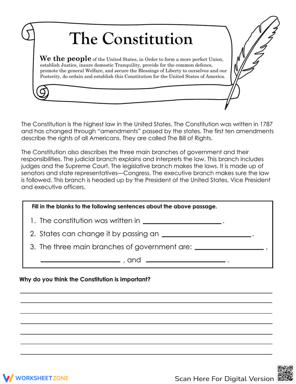 Understanding the Constitution: Worksheet - Page 1