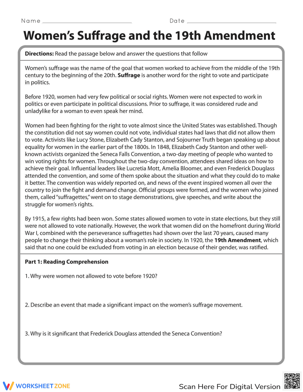 Learn About Suffrage Worksheet - Page 1