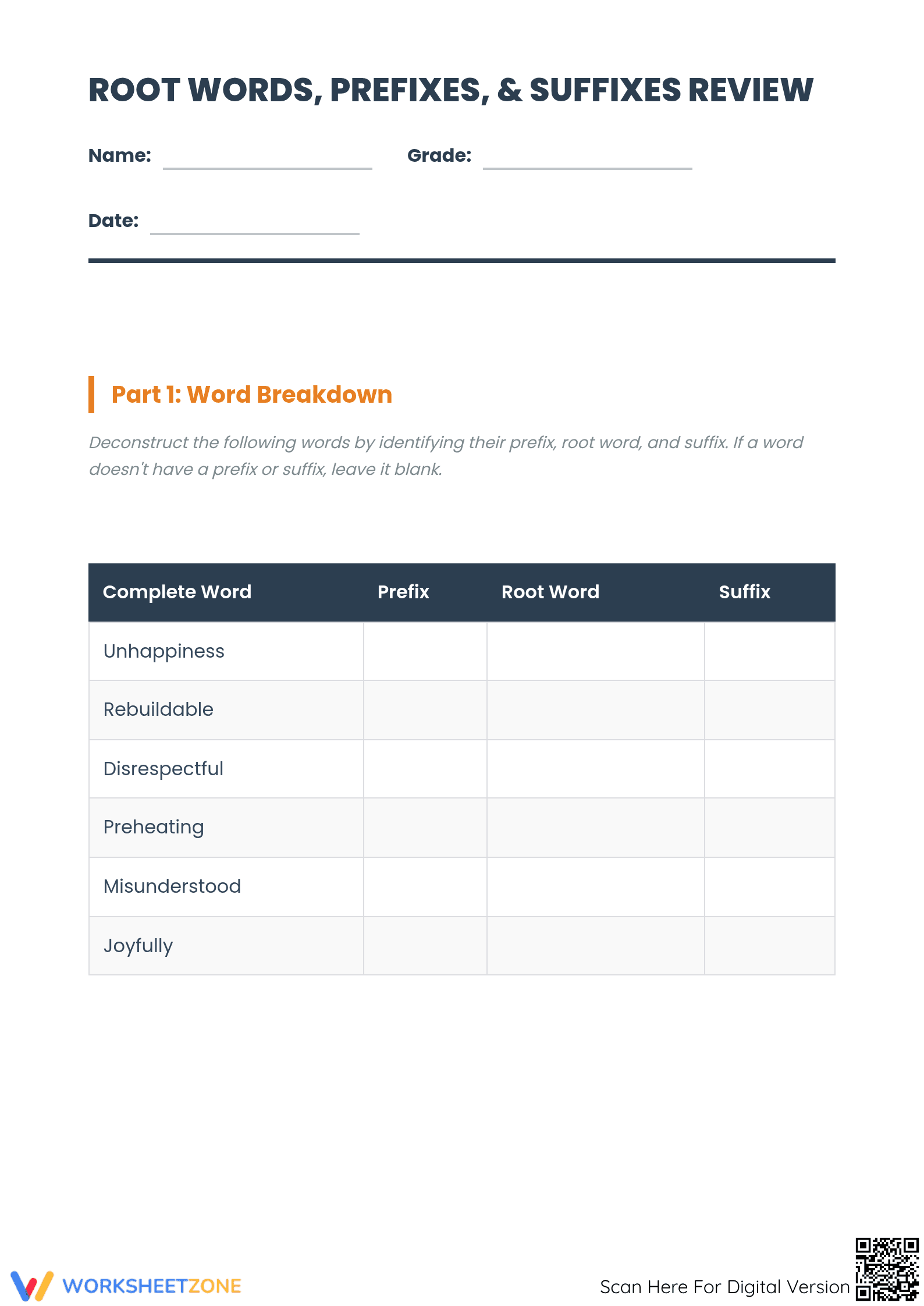 Printable Root Word & Affix Review | Grade 5-6 ELA - Page 1