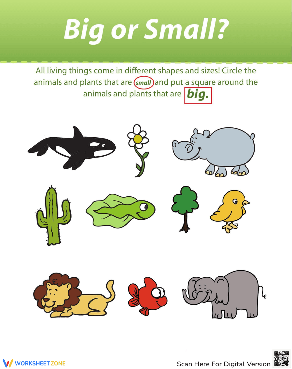 Big or Small: A Size Comparison Worksheet - Page 1