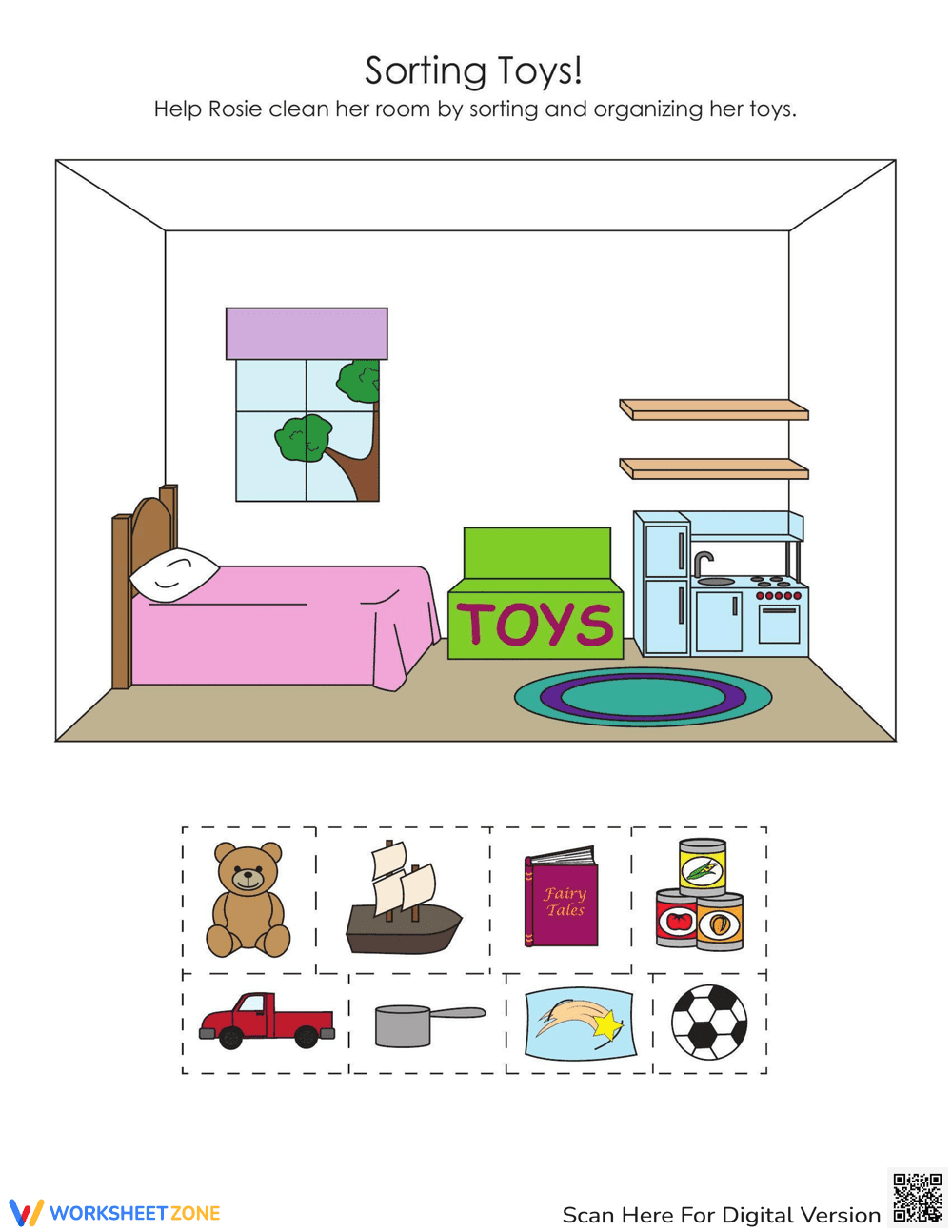 Sorting Toys Worksheet: Enhance Categorization Skills - Page 1