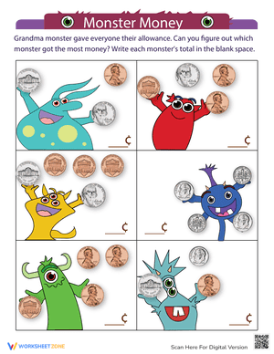 Monster Money Math Worksheet
