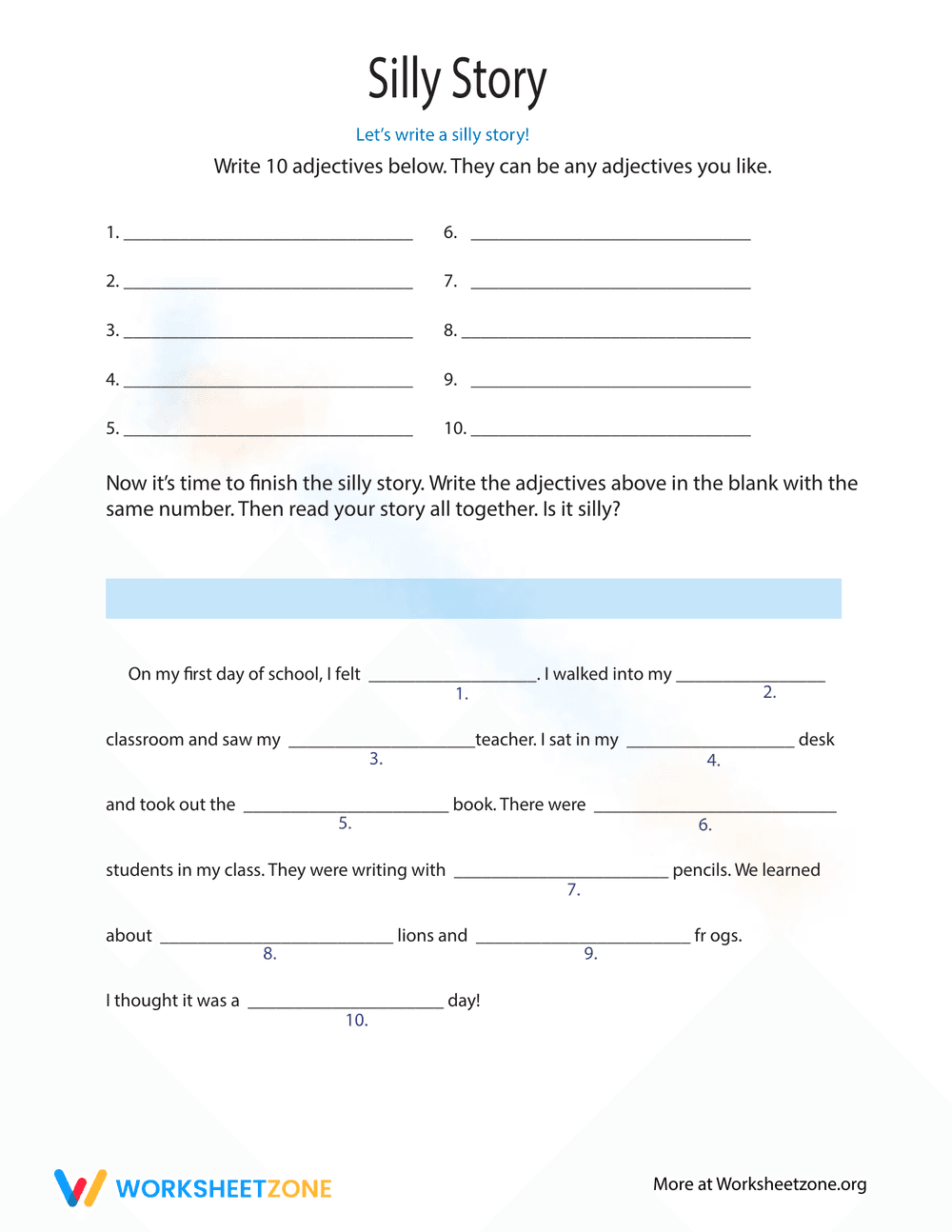 Silly Story Writing Worksheet - Page 1