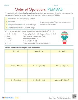 PEMDAS Worksheet
