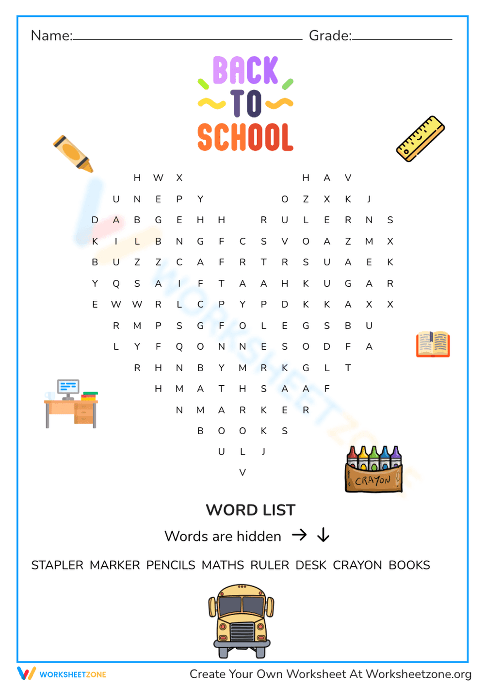 Back To School Word Search: School Activities - Page 1