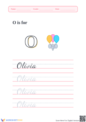 Cursive Letter O Tracing | Grade 1 Printable Worksheet