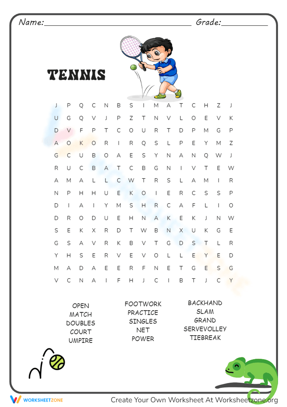 Basic Tennis Worksheet - Page 1