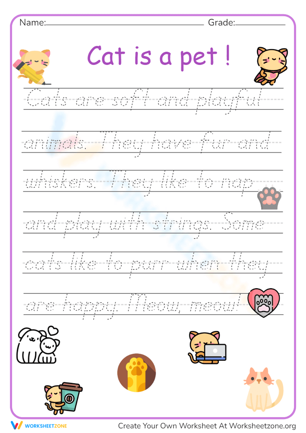 Cat Handwriting Worksheet - Page 1