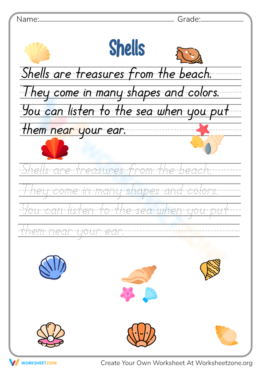 Seashell-Themed Tracing Worksheet for Kids - Page 1