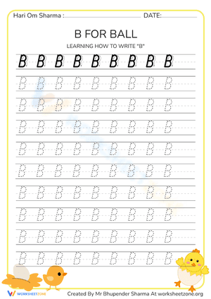 Uppercase Letter B Handwriting And Tracing Worksheet