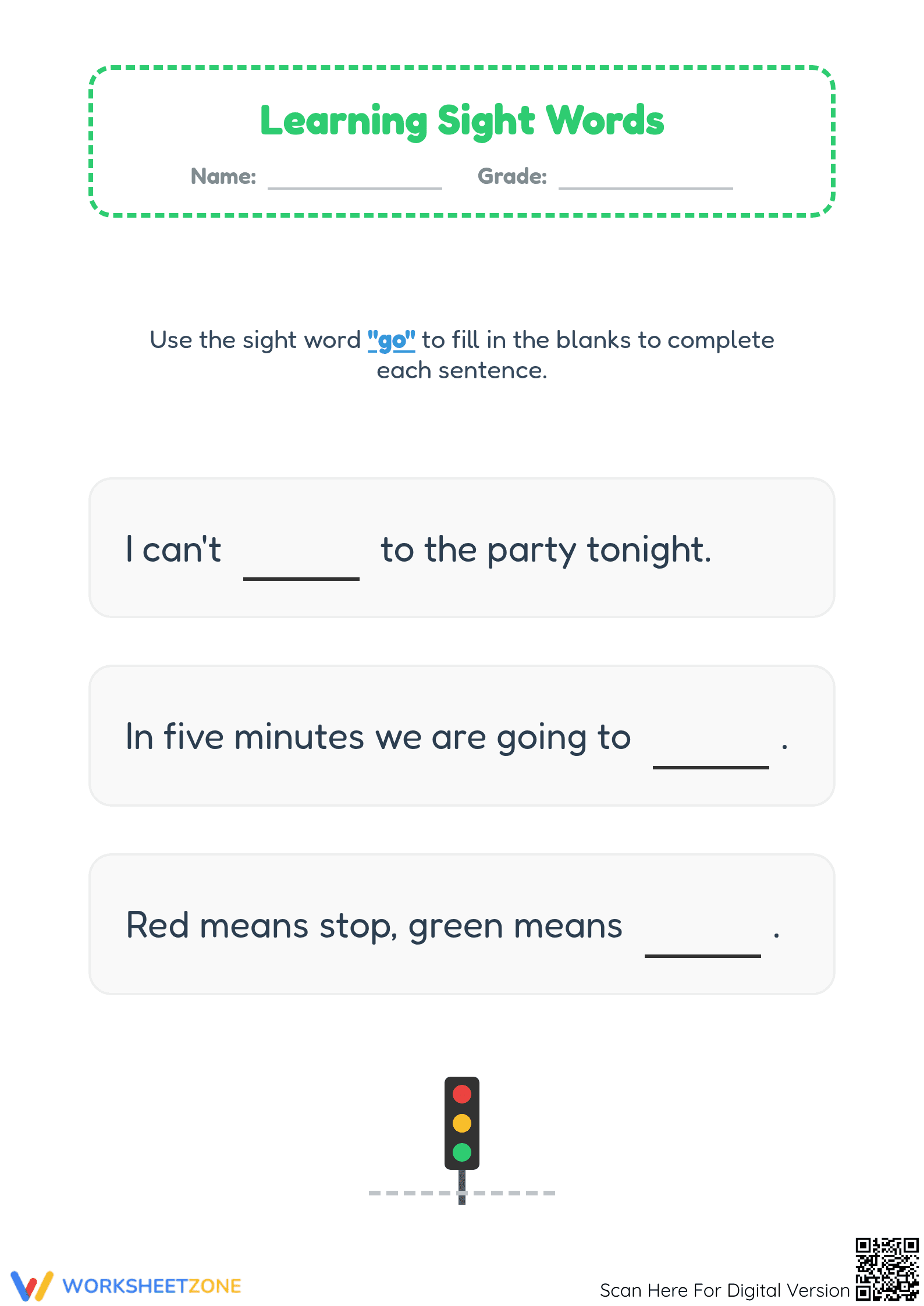"Go" Sight Word Worksheet | Essential Kindergarten English - Page 1