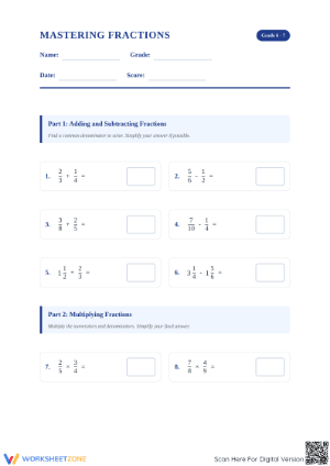 7.NS.A.3 Worksheet: Fraction Operations — Grade 7 Aligned