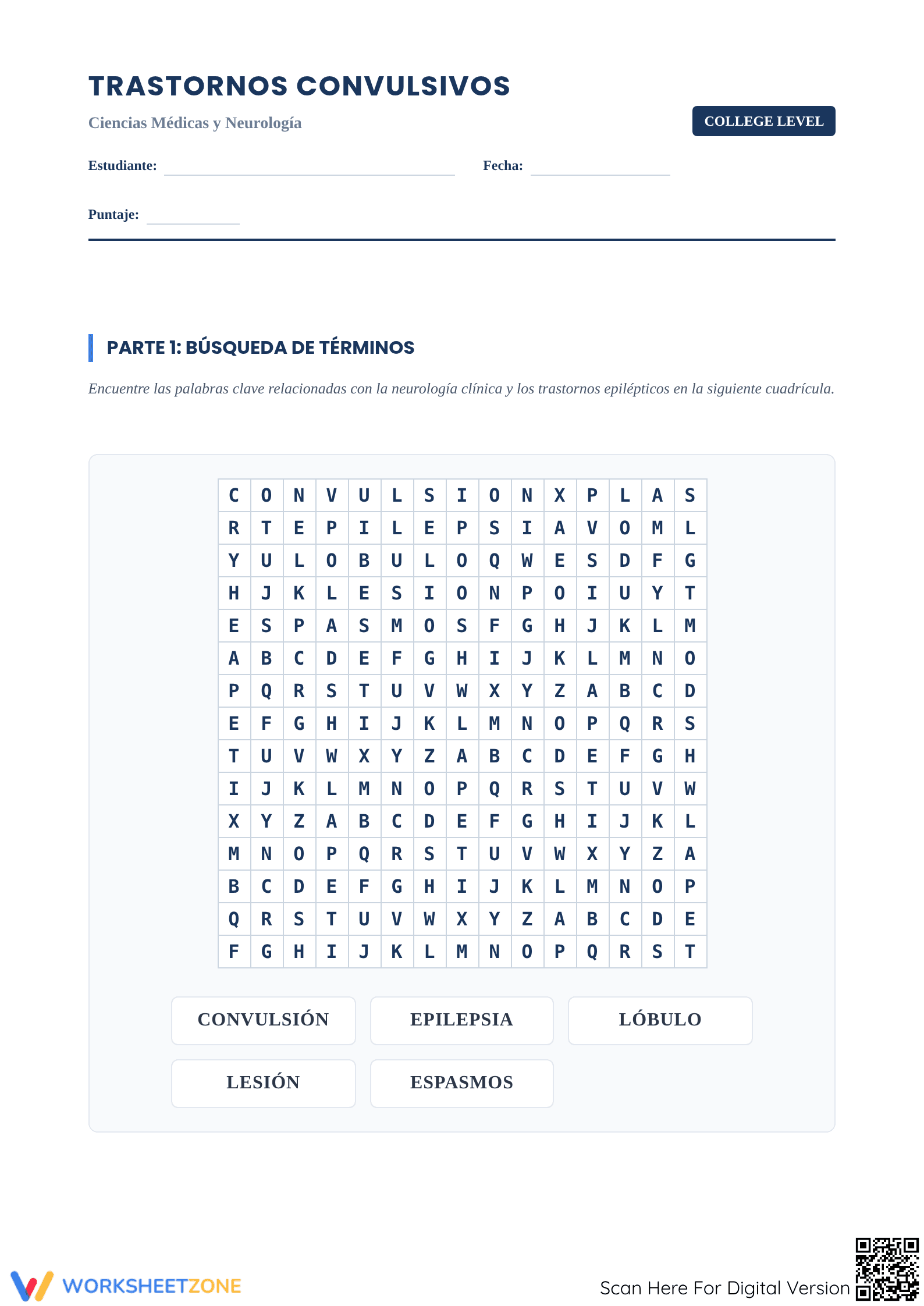 Essential Seizure Disorders Worksheet | College Neurology - Page 1