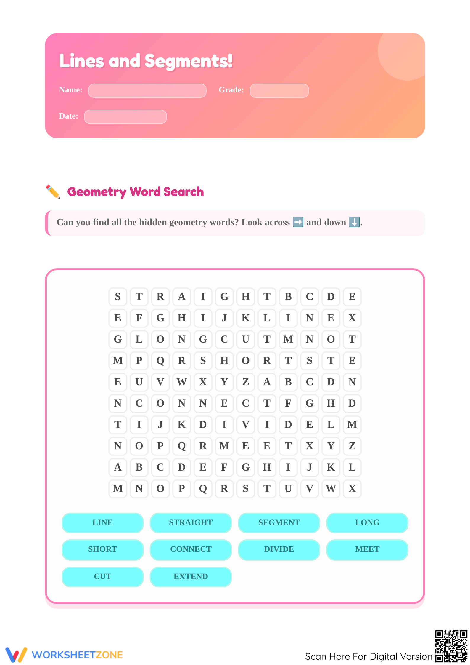 Printable Lines and Segments Worksheet — Grade 4 Math - Page 1