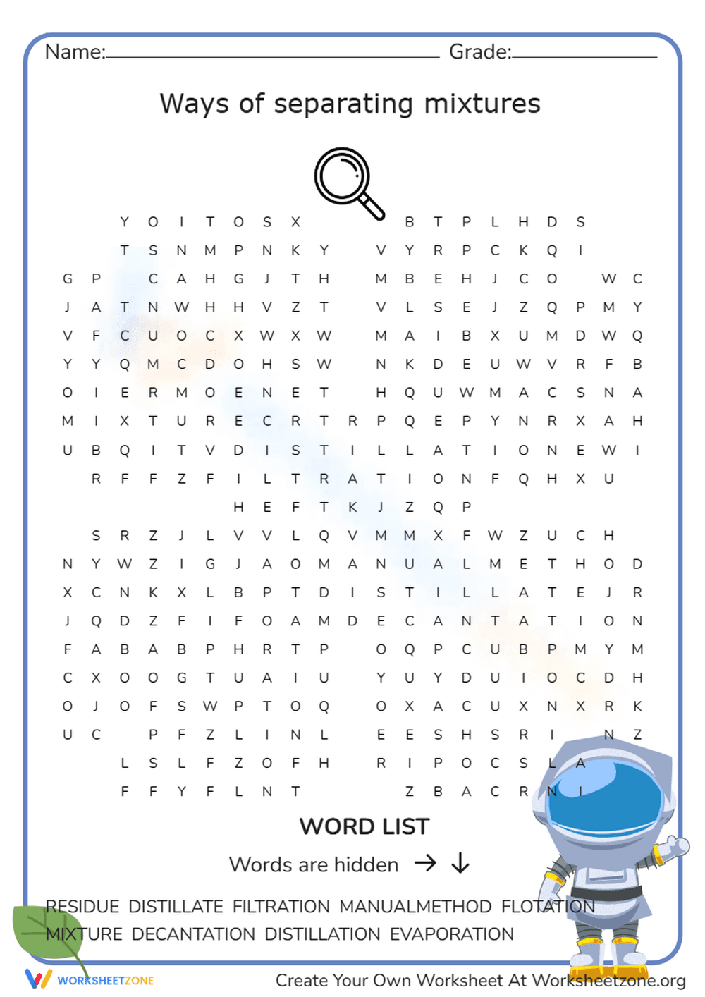 Separating Mixtures Word Search | Grade 7 Science Ready - Page 1