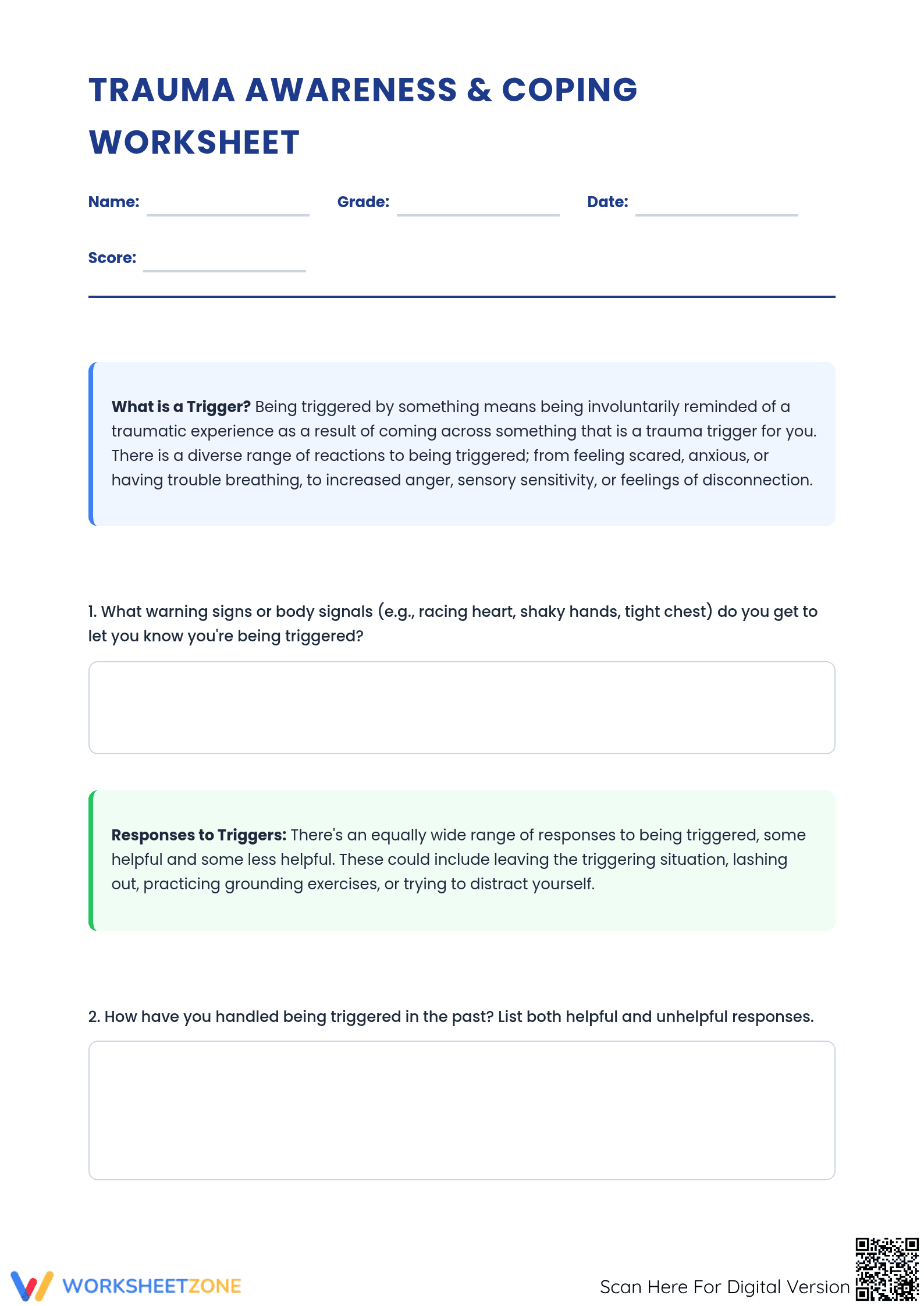 Complete Trauma Worksheet Template - Page 1