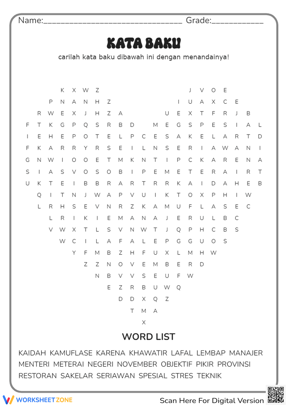 Grade 6 Kata Baku — Printable No-Prep Worksheet - Page 1