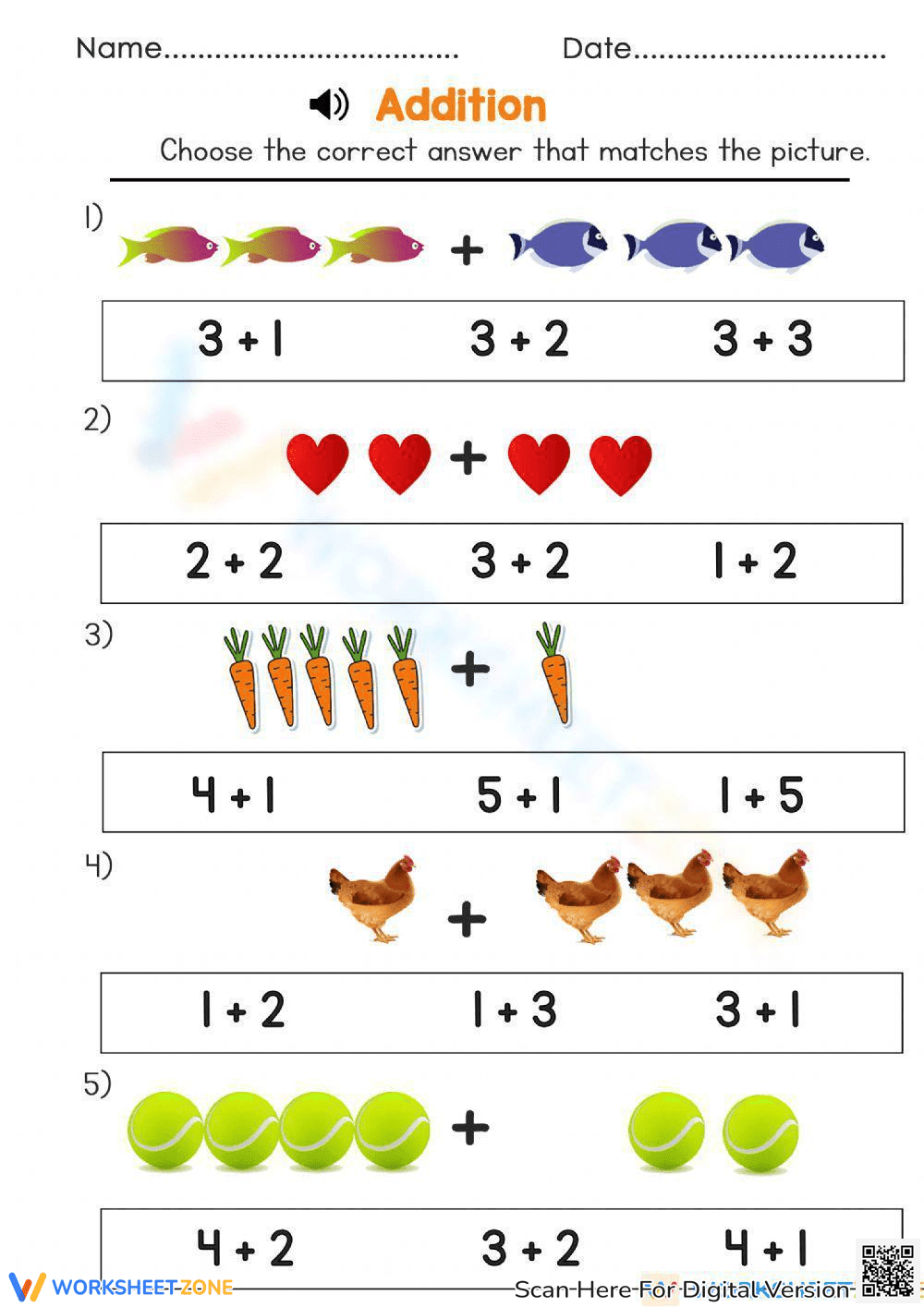 Fun Counting & Addition Worksheet with Pictures - Page 1
