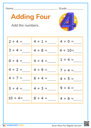 Adding Four Worksheet