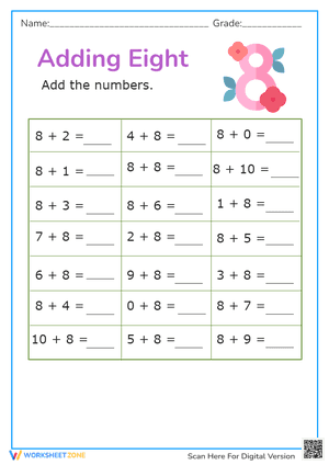 Adding Eight Worksheet