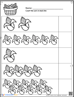 Thanksgiving Count the Corn: Math Worksheet