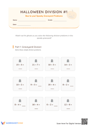 Grade 4 Halloween Division — Printable No-Prep Worksheet