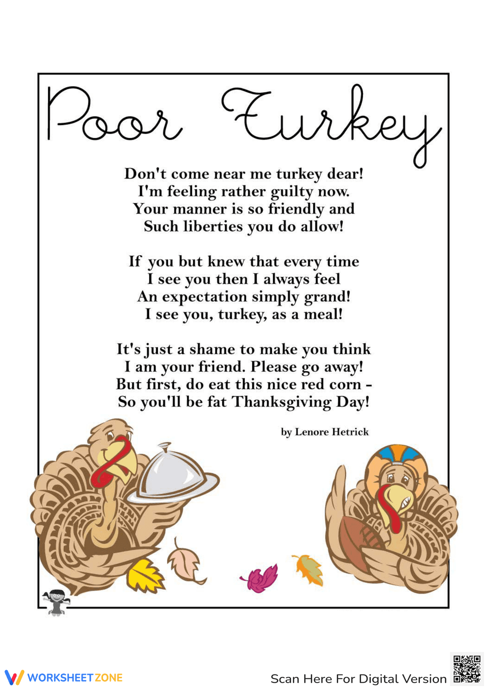 Enjoy 'Poor Turkey' Thanksgiving Worksheet - Page 1