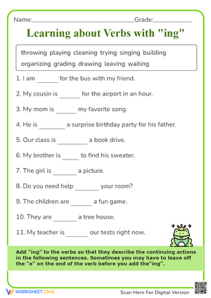 Practice Using Verbs with ING in Sentences