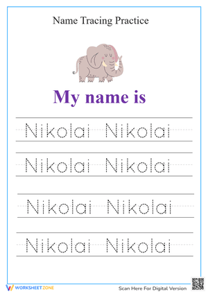 Printable Name Tracing Practice : Nikolai
