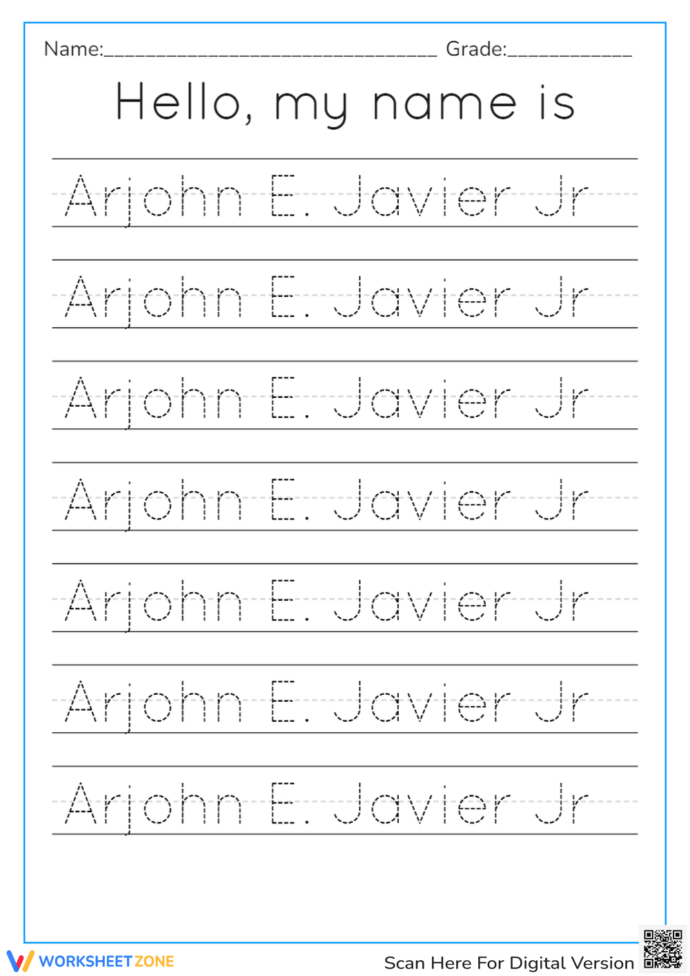 Name Tracing Practice - Page 1
