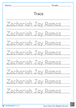 Name Tracing Worksheet: Zachariah Jay Ramos | Printable