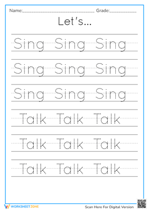 Printable Action Verb Tracing Worksheet | Grade K-1 ELA