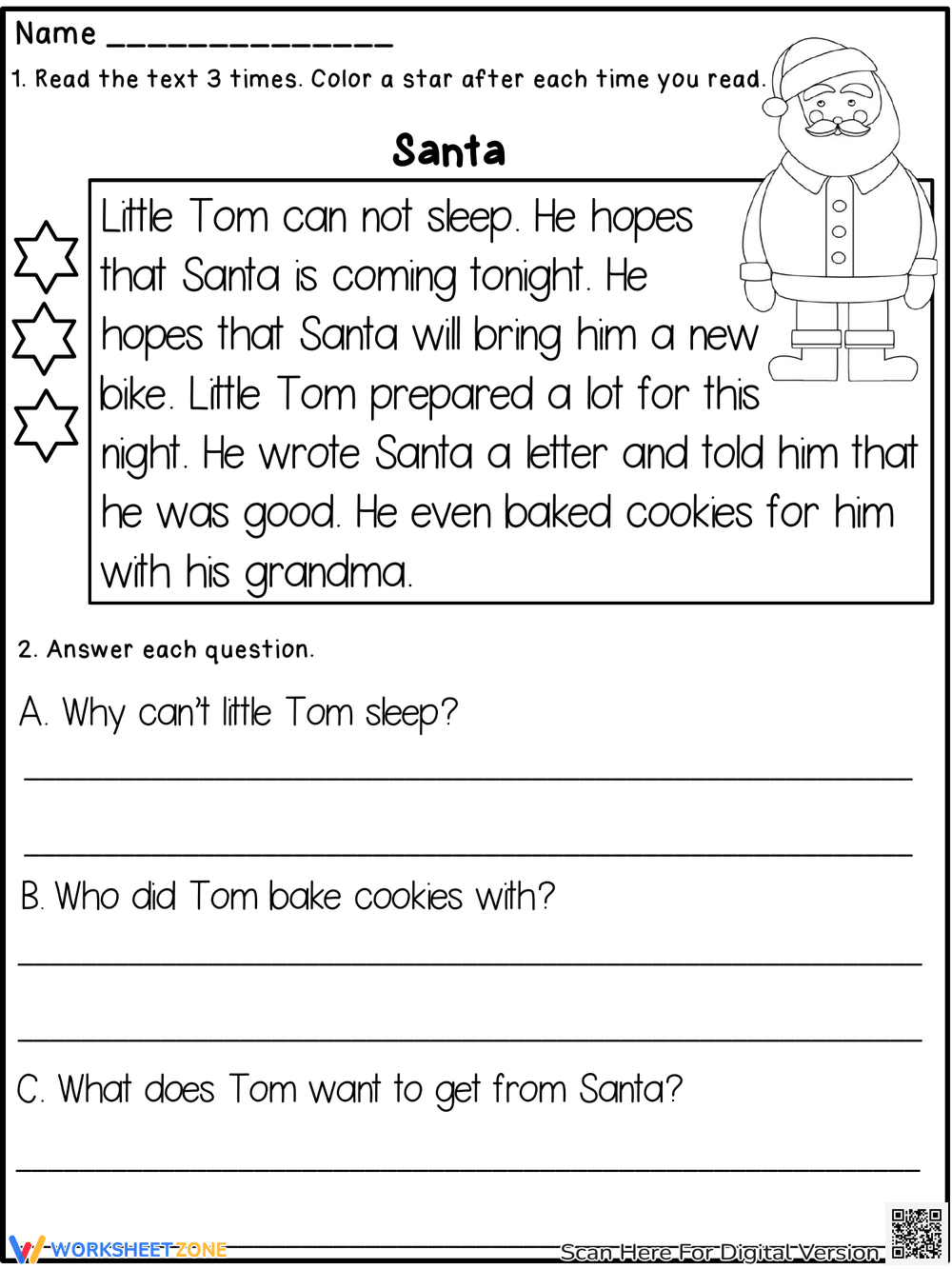 Festive Santa Reading Comprehension Worksheet - Page 1