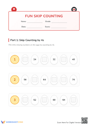 Skip Counting by 4s, 5s, 10s | Grade 1 Printable Worksheet
