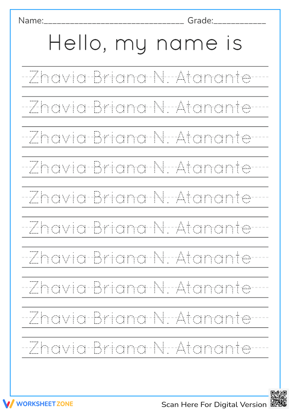 Name Tracing Worksheet | Grade K-1 Printable Ready - Page 1