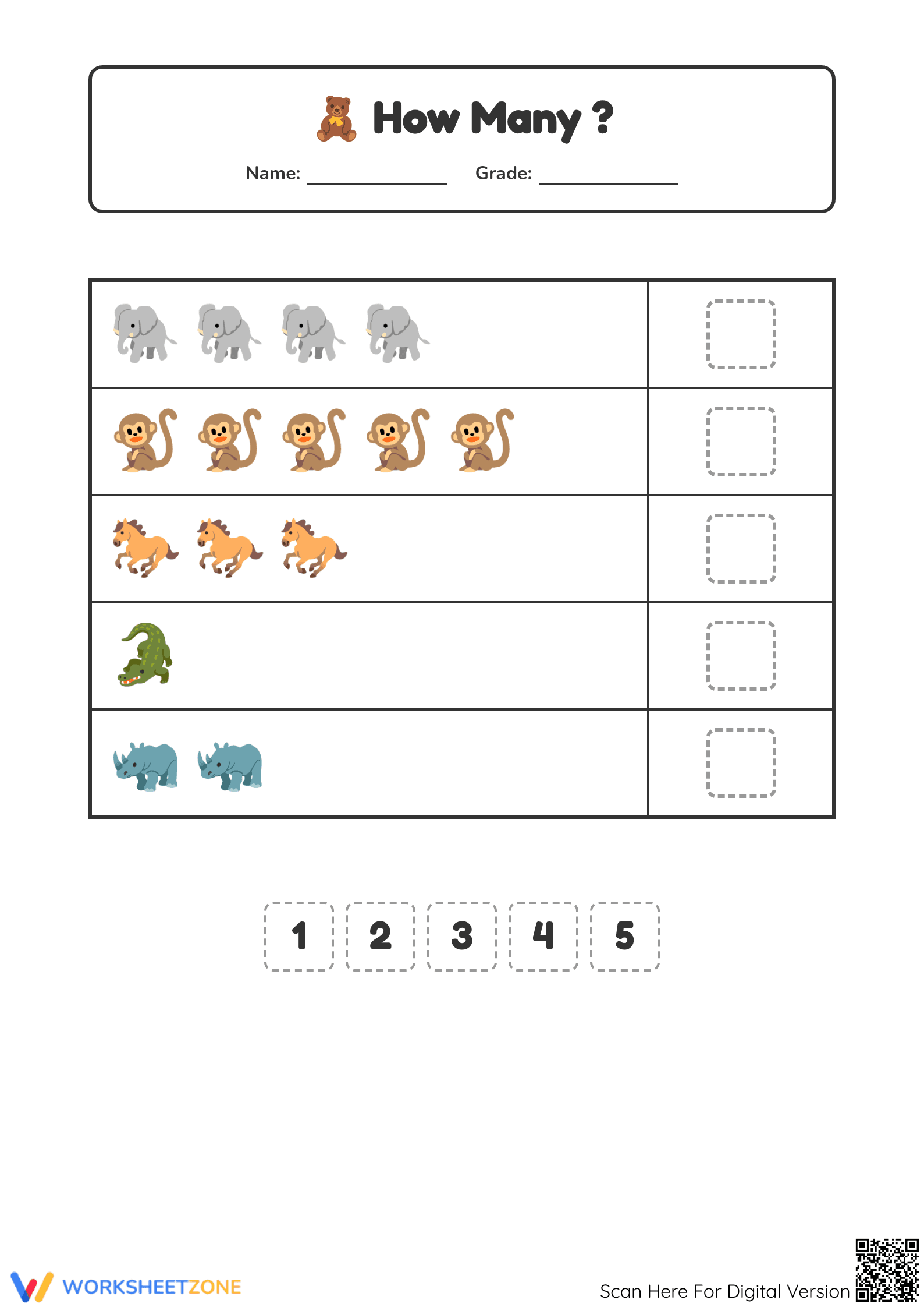 Printable Animal Counting Worksheet | Kindergarten Math - Page 1