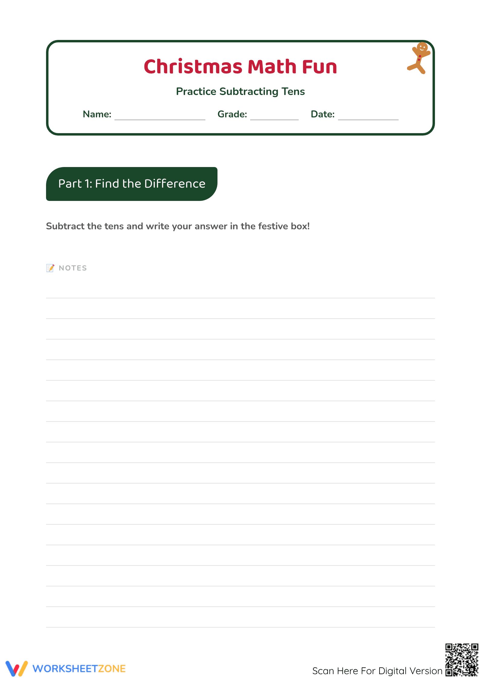 Subtracting Tens Worksheet | Grade 1 Math Essential - Page 1