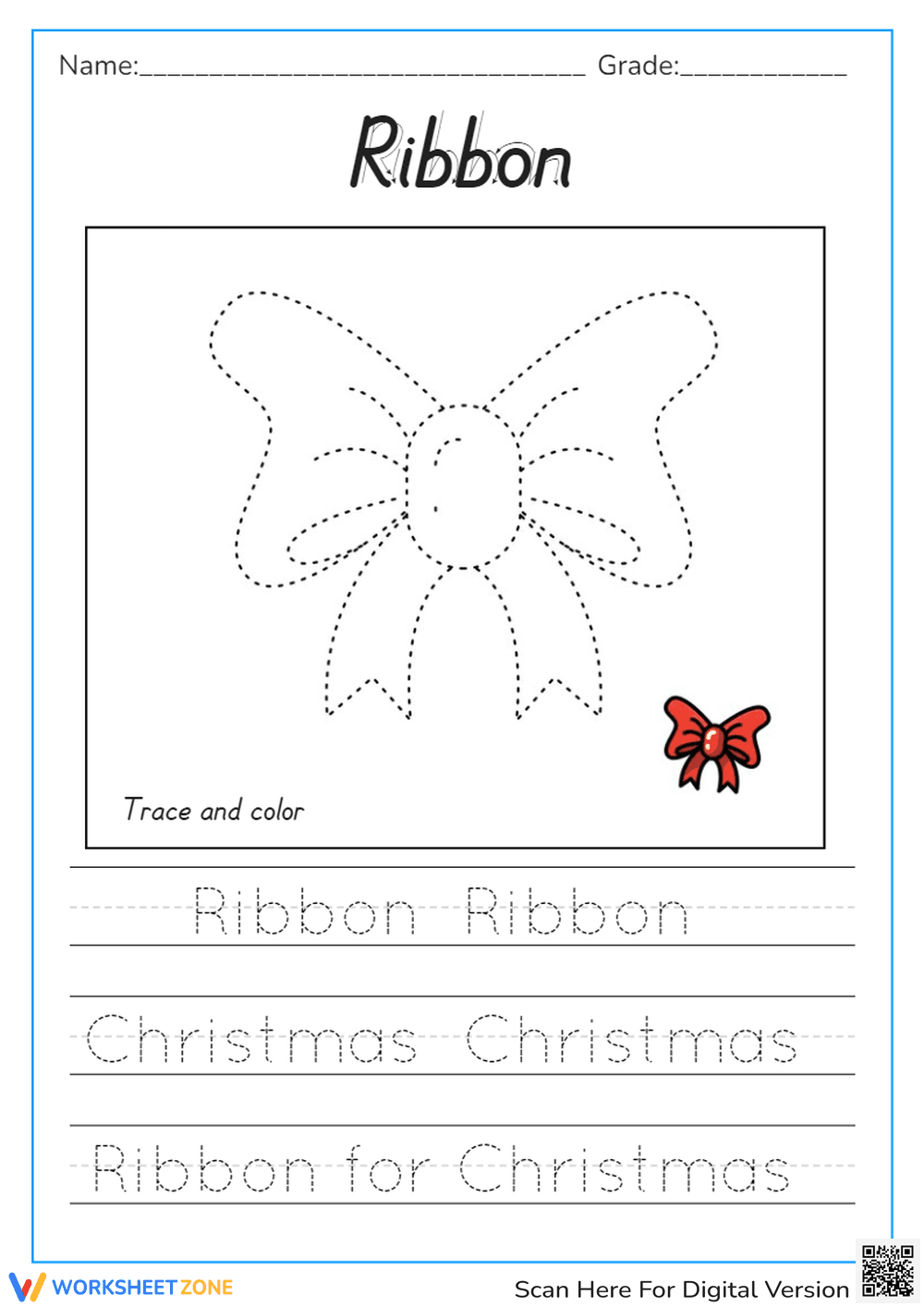 Christmas Ribbon Activities: Trace and Color  - Page 1