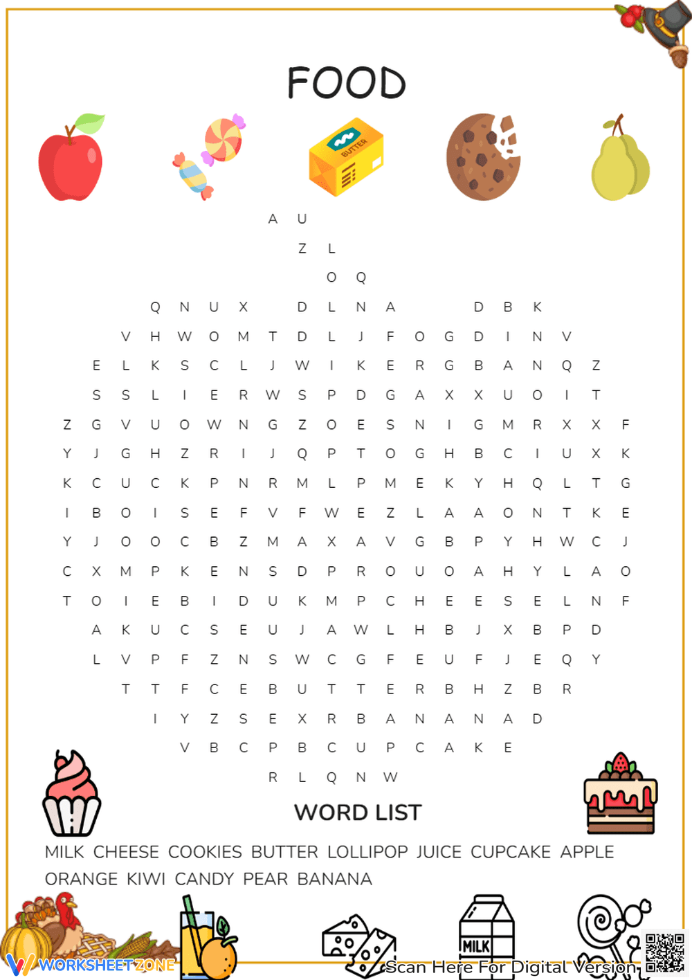 Grade 1 Food Word Search — Printable No-Prep Worksheet - Page 1
