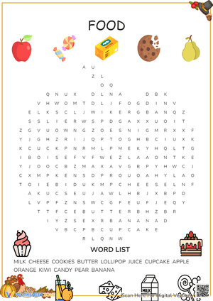 Grade 1 Food Word Search — Printable No-Prep Worksheet