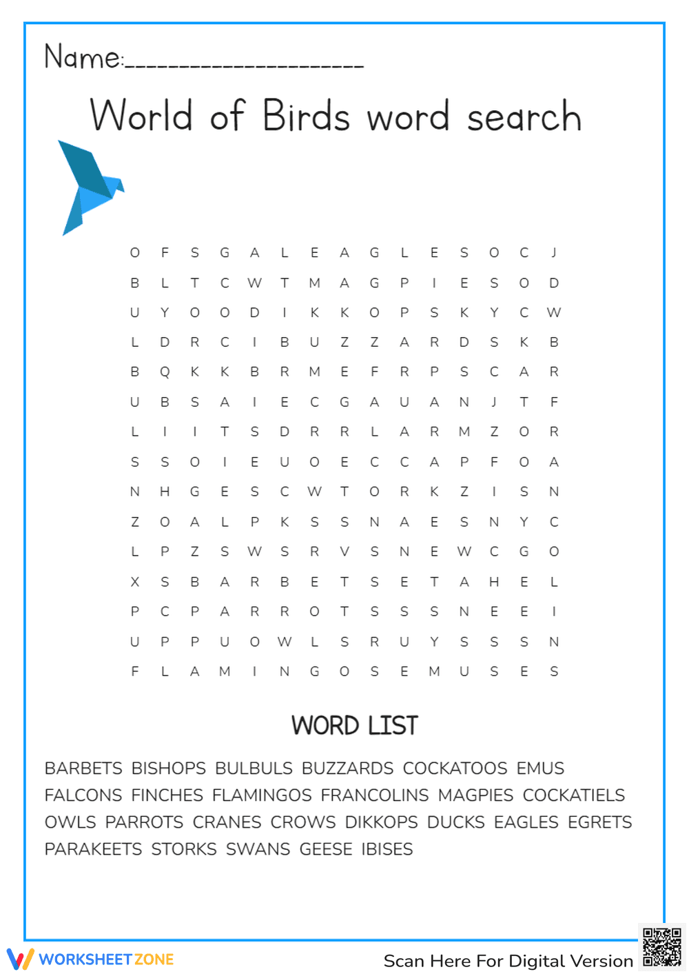 World of Birds word search - Page 1