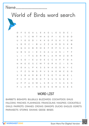 World of Birds Word Search | Grade 3 Essential Science